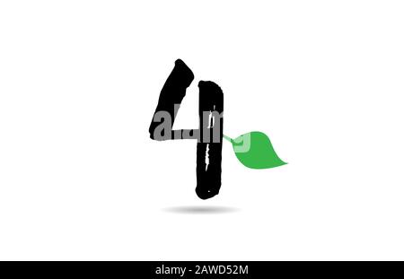 grunge number 4 four handwritten geen leaf logo icon design template for company business. Suitable for logotype Stock Vector