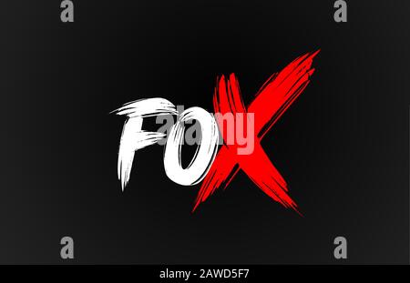 red white black fox grunge word text for typography icon logo design. Hand drawning brush stroke Stock Vector