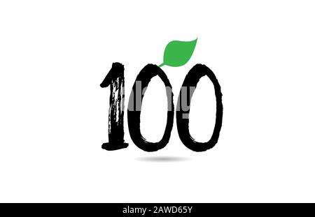 grunge number 100 one hundred handwritten geen leaf logo icon design template for company business. Suitable for logotype Stock Vector
