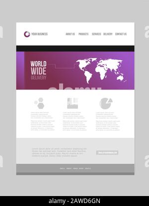 pink grey color finance business website design page with responsive template layout. For a finance or corporate business page Stock Vector