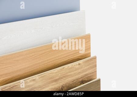 chipboards, color palette and texture laminate and parquet with copy space for advertise Stock Photo