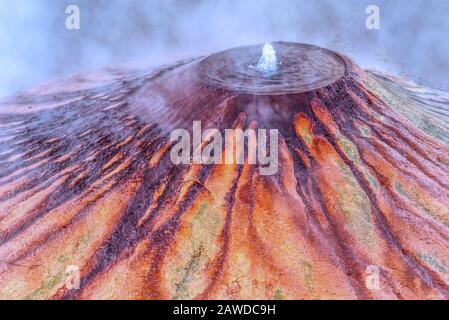 Kochbrunnen, boil fountain, in Wiesbaden, Germany. Famous sodium chloride hot spring in the city. Stock Photo