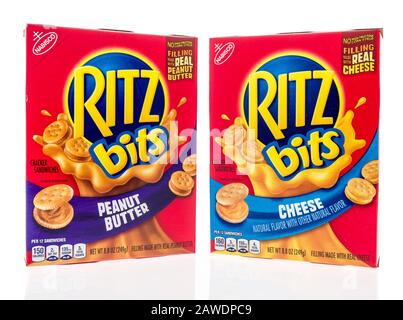 Winneconne, WI - 5 February 2020 : A package of Ritz bits in both peanut butter and cheese flavor on an isolated background Stock Photo