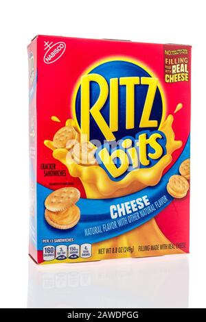 Winneconne, WI - 7 February 2020 : A package of Ritz bits in cheese flavor on an isolated background Stock Photo