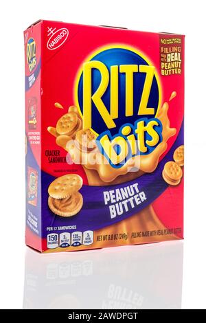 Winneconne, WI - 7 February 2020 : A package of Ritz bits in peanut butter flavor on an isolated background Stock Photo