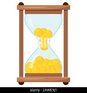 Hourglass or sandglass with money isolated on white background. Stock Vector
