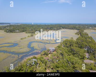Aerial view of coastal homes on Fripp Island in South Carolina. Stock Photo