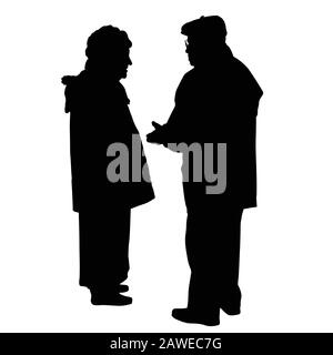 Senior couple silhouette  talking on a white background, vector illustration Stock Vector