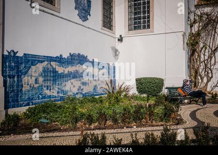 Jardim Júlio de Castilho is a small garden next to Santa Luzia church in Lisbon Portugal Stock Photo