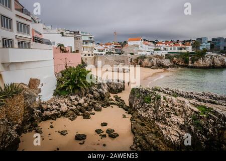 The Praia da Rainha is the smallest beach within the vicinity of Cascais but it is by far the most picturesque. So beautiful was the small cove that i Stock Photo