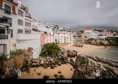 The Praia da Rainha is the smallest beach within the vicinity of Cascais but it is by far the most picturesque. So beautiful was the small cove that i Stock Photo