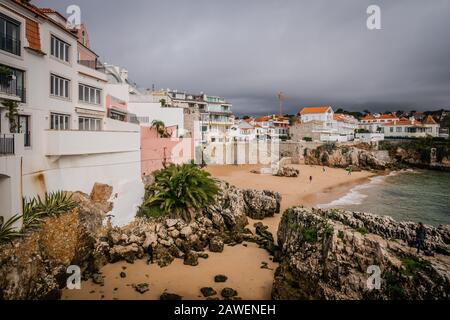 The Praia da Rainha is the smallest beach within the vicinity of Cascais but it is by far the most picturesque. So beautiful was the small cove that i Stock Photo