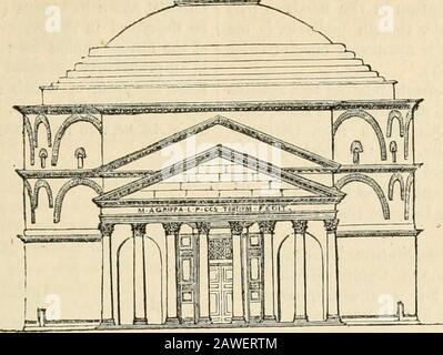 Dictionary of Greek and Roman geography . the frieze of the porticotestifies that it was erected by Agrippa in his thirdconsulate; whilst another below records repairs bythe emperors Septimius Severus and Caracalla. From EOMA. a very corrupt passage in Pliny (sxxvi. 24. s. 1),topograpliers have related that the temple was de-dirated to Jupiter Ultor; but this is altogether in-consistent with other accounts of its destination;and it appears from an emendation of Jan, derivedfrom the Codex Bambergensis, that we should readDiribitorii for Jovi Ullori (Becker, Handb. p.6{5). Dion Cassius states th Stock Photo