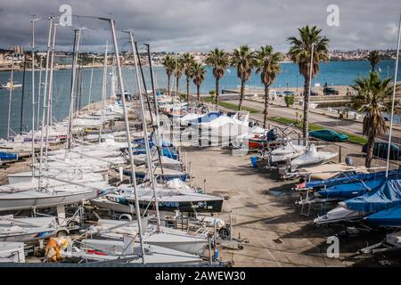 The Cascais Marina, in Cascais, Portugal, is the largest marina on the Portuguese Riviera and the third largest marina in the country. Stock Photo