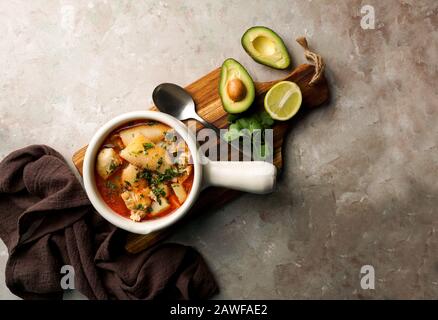 Sopa de mondongo, colombiano,  Latin America dish, soup made from diced tripe (the stomach of a cow or pig) slow-cooked Stock Photo