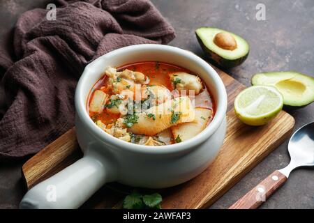 Sopa de mondongo, colombiano,  Latin America dish, soup made from diced tripe (the stomach of a cow or pig) slow-cooked Stock Photo