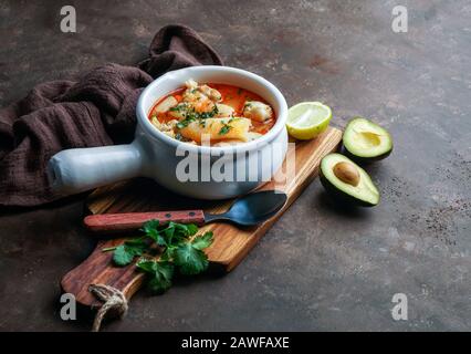 Sopa de mondongo, colombiano,  Latin America dish, soup made from diced tripe (the stomach of a cow or pig) slow-cooked Stock Photo