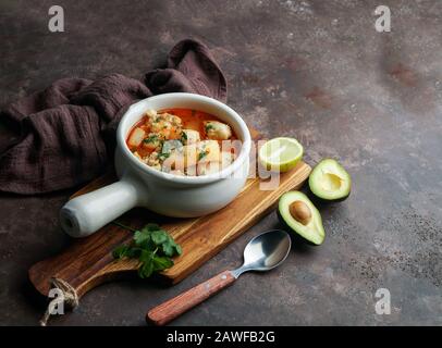 Sopa de mondongo, colombiano,  Latin America dish, soup made from diced tripe (the stomach of a cow or pig) slow-cooked Stock Photo