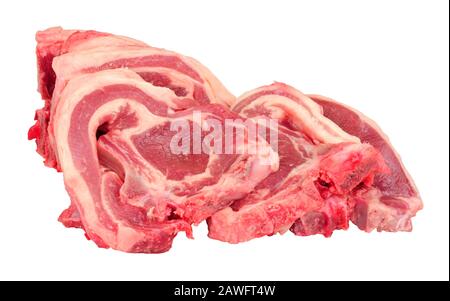 Group of fresh raw lamb chops isolated on a white background Stock Photo