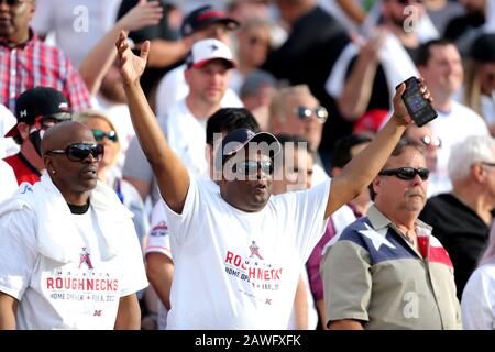 Houston, Texas, USA. 8th Feb, 2020. A Houston Roughnecks fan cheers on the action during the XFL regular season game between the Houston Roughnecks and the Los Angeles Wildcats at TDECU Stadium in Houston, TX on February 8, 2020. Credit: Erik Williams/ZUMA Wire/Alamy Live News Stock Photo