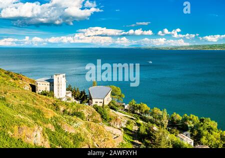 View of Sevan Island in Lake Sevan in Armenia Stock Photo