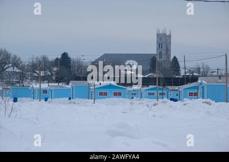 Ice fishing huts in sainte-anne de la perade, quebec, canada Stock Photo