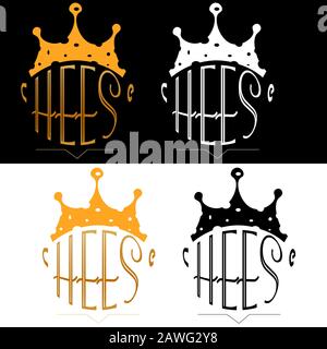 minimalist black cheese logo with crown and lettering in the form of a head Stock Vector