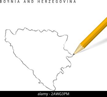 Bosnia and Herzegovina freehand pencil sketch outline map isolated on white background. Empty hand drawn vector map of Bosnia and Herzegovina. Realist Stock Vector