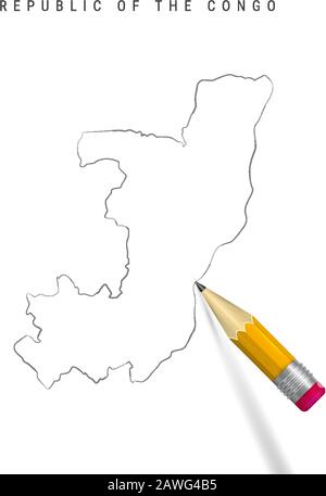 Republic of the Congo sketch scribble map drawn on checkered school ...