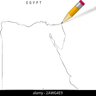 Egypt sketch scribble map drawn on checkered school notebook paper ...