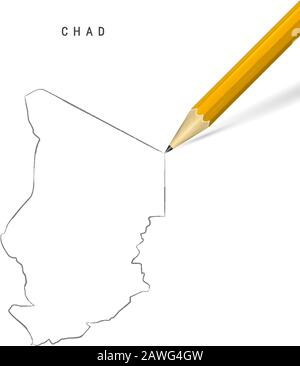 Chad sketch scribble map drawn on checkered school notebook paper ...