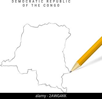 Republic of the Congo freehand pencil sketch outline map isolated on ...