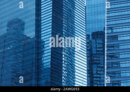 singapore modern glass blue buildings with detail, closeup  Stock Photo