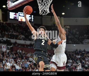 February 08, 2020: Vanderbilt guard, Scotty Pippen Jr. (2), goes to the basket for a lay up during the NCAA basketball game between the Vanderbilt Commodores and the Mississippi State Bulldogs at Humphrey Coliseum in Starkville, MS. Kevin Langley/Sports South Media/CSM Stock Photo