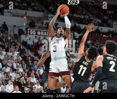 February 08, 2020: Mississippi State guard, D.J. Stewart Jr. (3), goes to the basket for a lay up during the NCAA basketball game between the Vanderbilt Commodores and the Mississippi State Bulldogs at Humphrey Coliseum in Starkville, MS. Kevin Langley/Sports South Media/CSM Stock Photo