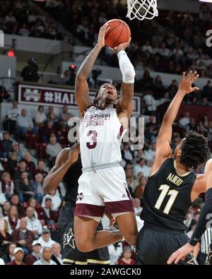 February 08, 2020: Mississippi State guard, D.J. Stewart Jr. (3), goes to the basket for a lay up during the NCAA basketball game between the Vanderbilt Commodores and the Mississippi State Bulldogs at Humphrey Coliseum in Starkville, MS. Kevin Langley/Sports South Media/CSM Stock Photo