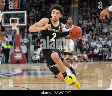 February 08, 2020: Vanderbilt guard, Scotty Pippen Jr. (2), drives down court during the NCAA basketball game between the Vanderbilt Commodores and the Mississippi State Bulldogs at Humphrey Coliseum in Starkville, MS. Kevin Langley/Sports South Media/CSM Stock Photo