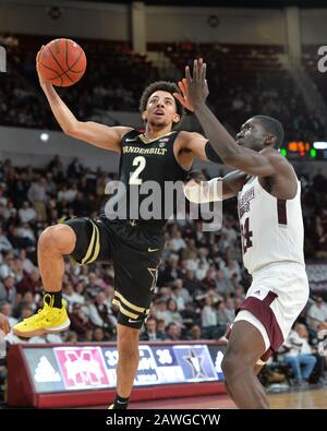 February 08, 2020: Vanderbilt guard, Scotty Pippen Jr. (2), drives to the basket against Mississippi State forward, Abdul Ado (24), during the NCAA basketball game between the Vanderbilt Commodores and the Mississippi State Bulldogs at Humphrey Coliseum in Starkville, MS. Kevin Langley/Sports South Media/CSM Stock Photo