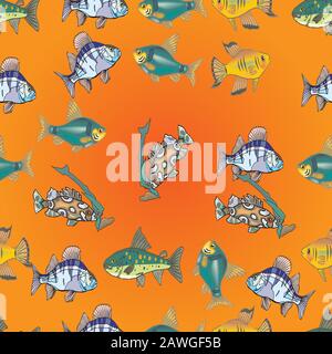 seamless of fish design art decoraton,illustration. Stock Vector