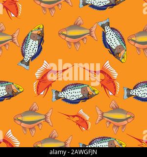 seamless of fish design art decoraton,illustration. Stock Vector