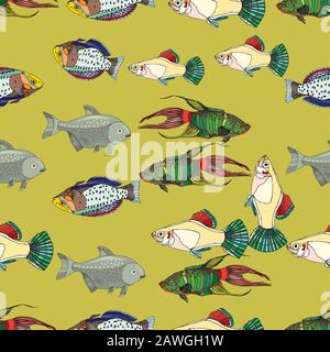 seamless of fish design art decoraton,illustration. Stock Vector