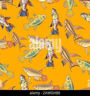 seamless of fish design art decoraton,illustration. Stock Vector