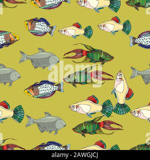 seamless of fish design art decoraton,illustration. Stock Vector