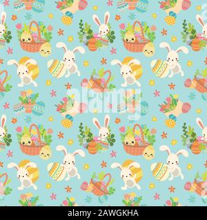 Vector kawaii Easter seamless pattern for kids with funny chicks. Cute ...