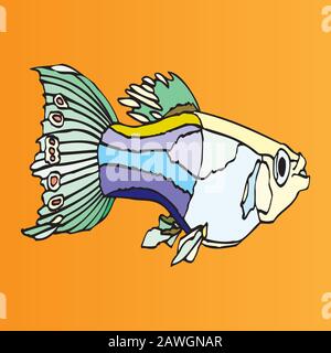 Vector aquarium fish silhouette illustration. Colorful cartoon flat aquarium fish icon for your design. Stock Vector