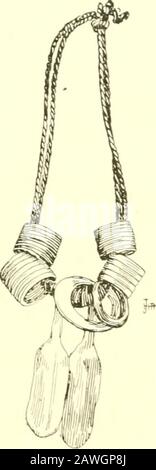 Through unknown African countries; the first expedition from Somaliland to Lake Lamu . -, resembling gaping jaws offish. Bought from Dume, but regarded b-collector to have been made by Konso. Di- burle wristlet.ameter, 4 inches; width, 3 inches. 18888 Ear Ring. Twisted brass wire, three inches in length, with loopat end with brass ring on which are two white glass beads. 18891 Necklace. Narrow leather thong, ends united by girafie hair.Has oal pendant of perforated ostricli shell. Length, 22 inches. 18889 Necklace. Narrow leather thong, with ends united with twistedcopper wire. The outer fac Stock Photo