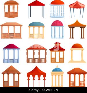Gazebo icons set. Cartoon set of gazebo vector icons for web design Stock Vector