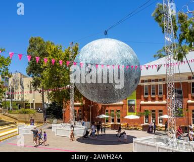 Museum of the Moon art installation by artist Luke Jerram 7 metre diameter Moon suspended over Perth Cultural Centre Northbridge Perth WA Australia. Stock Photo