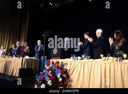 Washington, United States Of America. 06th Feb, 2020. President Donald J. Trump delivers remarks at the 2020 National Prayer Breakfast Thursday, Feb. 6, 2020, at the Washington Hilton in Washington, DC People: President Donald J. Trump Credit: Storms Media Group/Alamy Live News Stock Photo
