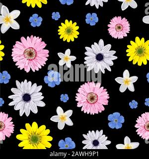 Vector Background pink with flower. Seamless simple floral pattern on a black background.. Stock Vector